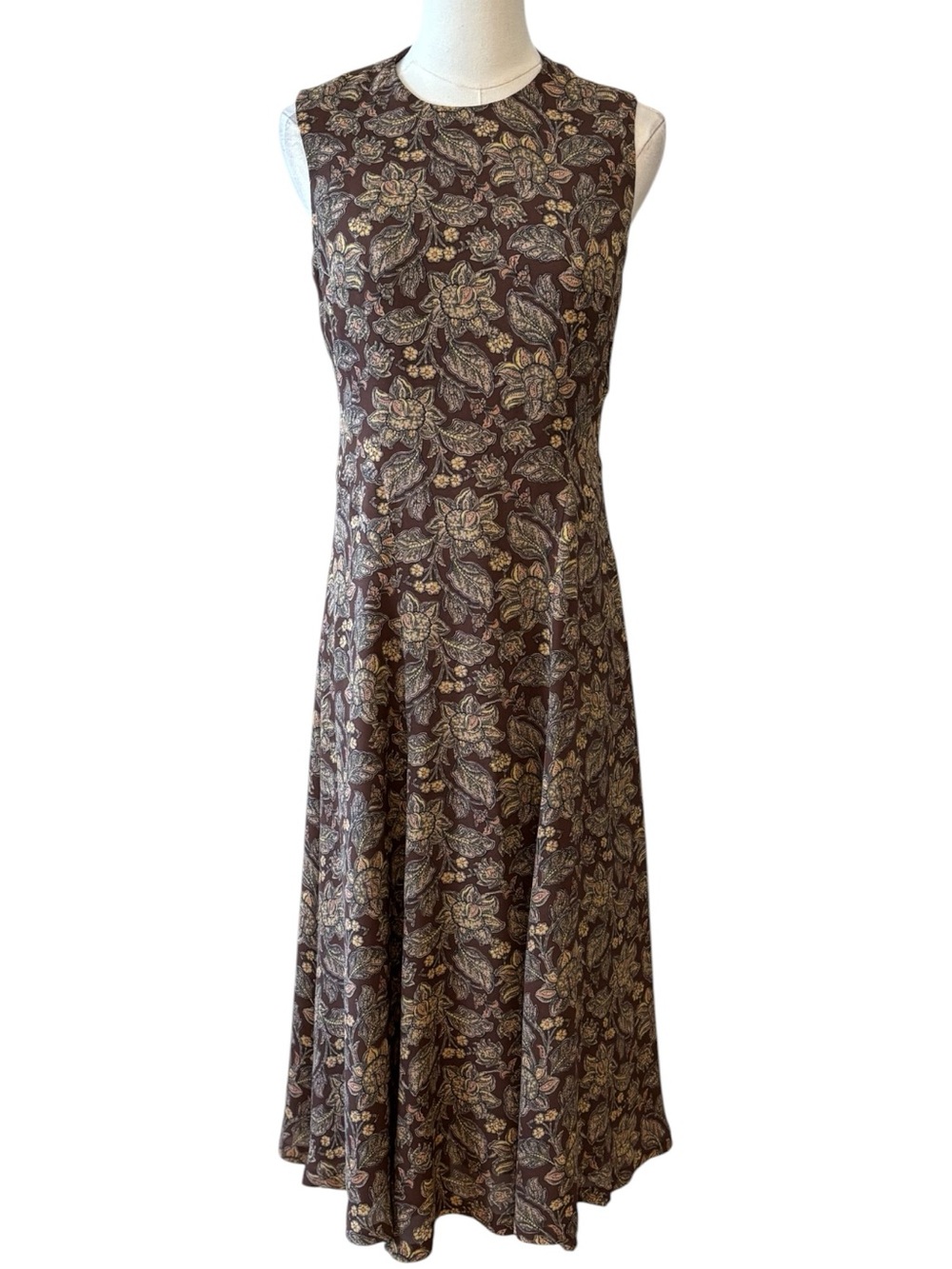 Jones New York Brown Silk Floral Sleeveless Maxi Dress Size 4
